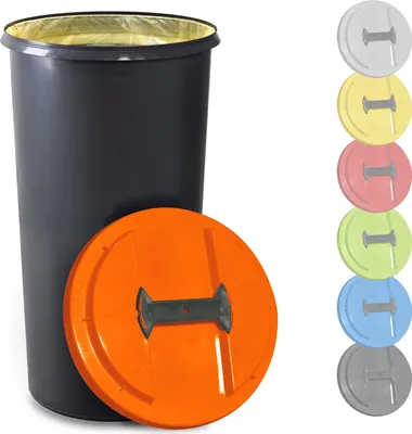 Produktbild von KUEFA BSC 60 Liter Müllsackständer, Mülleimer, Sammelbehälter mit Deckel und Befestigungsring für Gelben Sack (Orange)