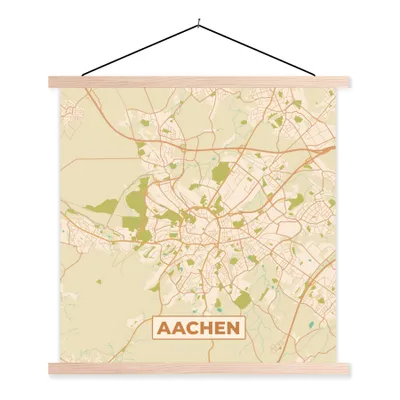 Produktbild von MuchoWow® Textilposter Karte - Jahrgang - Aachen - Stadtplan 60x60 cm mit holzfarbenen Rahmen - Wanddekoration