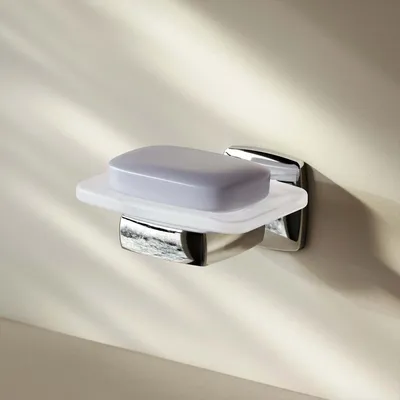 Produktbild von Seifenhalter Wandmontage Seifenhalter Seifenablage Seife Halter Glas Seifenablage Seifenschale Toilette WC Bad ohne Bohren klebend, Chrom