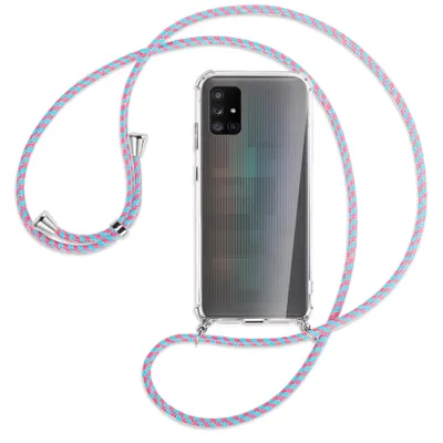 Produktbild von Handykette Backcover-Schutzhülle mit Band (Metall silberfarben) für Samsung Galaxy A71 5G - pink/mint