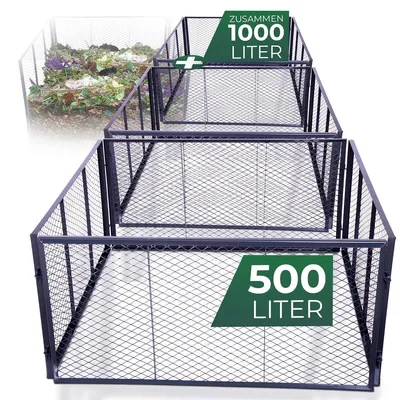 Produktbild von Novatool 2x Garten-Komposter Metall 500L+1000L, mit erweiterbarem Stecksytem, pulverbeschichteter Metallkomposter, Kompost Kompostgitter Box Silo Kompostkiste Rasen Laubkomposter Rasenkomposter