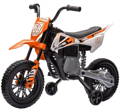 Zdjęcie produktu dla Elektryczny motocykl dla dzieci z bocznymi kołami | Kolor: Pomarańczowy | Wymiary: 56x107x70 cm