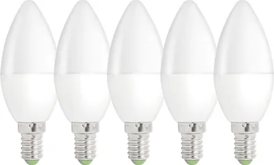 Image de pack de 5 ampoules LED en forme de bougie mates avec culot E14 4 watts 330 lumens blanc chaud 3000K