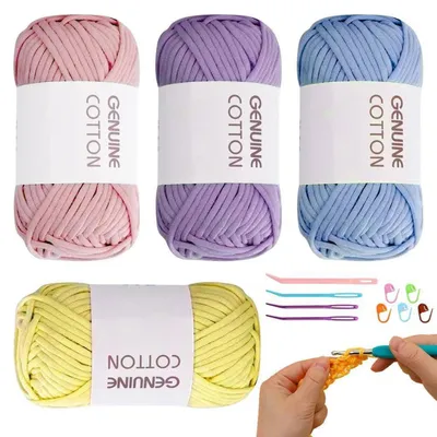 Image de Fil à broder pour débutants, lot de 4 pièces, en coton-nylon, couleurs : rose, violet, bleu, jaune, avec accessoires
