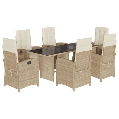 Produktbild von 7-tlg. Garten-Essgruppe mit Kissen Beige Poly Rattan