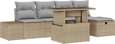 Image de Ensemble de canapé de jardin modulaire 6 pièces, poly rotin et acier, avec rangement, coussins inclus, capacité 8 personnes, résistant aux intempér...