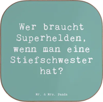Produktbild von Mr. & Mrs. Panda Untersetzer für Gläser Spruch Stiefschwester Heldin - Meeresbrise - Geschenk, Familienmitglieder, Geschwisterliebe, Holzuntersetzer, Dankeschön, Jubiläen