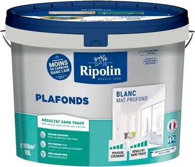 Obrázek produktu pro Barva na stropy RIPOLIN, bílá matná, 10 l, optimální krycí schopnost, snadná aplikace, francouzská výroba