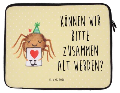 Produktbild von Mr. & Mrs. Panda Laptop Tasche Spinne Agathe Brief 33 x 42 cm - Gelb Pastell - Geschenk, Hülle, Liebesbeweis, Ich Liebe Dich, Treuetest, Liebespaar, Verliebt, Sleeve