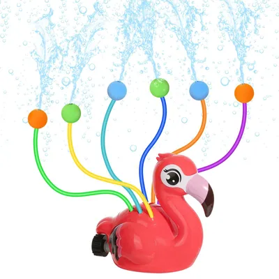 Immagine prodotto di Spruzzatore per bambini a forma di fenicottero, con 6 tubi flessibili e 6 palline di spugna
