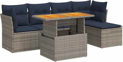 Image de vidaXL Ensemble de salon de jardin 6 pièces avec coussins Gris Poly rotin