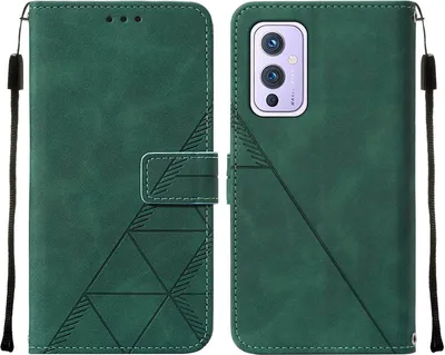 Obrázek produktu pro Flipové kožené pouzdro pro OnePlus 9 peněženkový design pouzdro s embosováním, držákem karet a stojánkem zelené