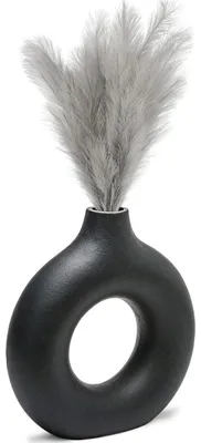 Produktbild von Donut Vase matt schwarz Keramik Ring Form L