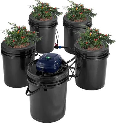 Obrázek produktu pro Hydroponický pěstební systém RDWC - 20L PP - 4 kbelíky + 1 nádrž - Efektivní pěstování rostlin bez půdy