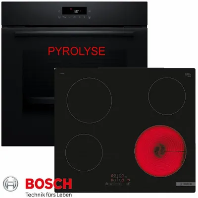 Produktbild von Bosch Pyrolyse Herdset Autark Backofen Selbstreinigung + Glaskeramik Kochfeld 60cm