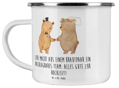 Produktbild von Mr. & Mrs. Panda Haferl Unschlagbares Brautpaar - Weiß - Geschenk, romantisch, Hochzeit, Unterstützung, Emaille Becher, Heirat, Tasse, Hochzeitsgeschenk, Teetasse