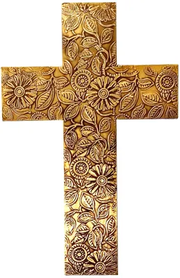 Holzwandkreuz 'Gottes Herrlichkeit', Mangoholz, Gold