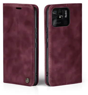 Produktbild von Handy Hülle für Xiaomi Redmi 10C Klapphülle Bookcase Flip Cover Handy Tasche Etui Farbe: Weinrot