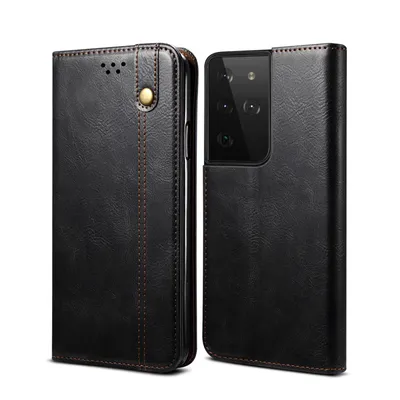 Obrázek produktu pro Pouzdro pro Samsung Galaxy S21 Ultra 5G, kožené flip pouzdro peněženka s funkcí stojánku černé