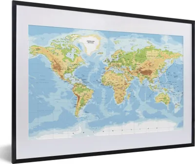 Produktbild von MuchoWow® MuchoWow® Gerahmtes Poster Weltkarte - Geographie - Atlas 60x40 cm - Poster mit zchwarzem Bilderrahmen - Schlafzimmer - Plakat in Rahmen - Drucken
