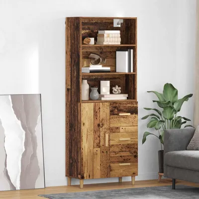 Image de vidaXL Highboard vieux bois 69,5 x 32,5 x 180 cm Bois composite