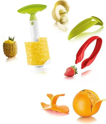 Produktbild von Obstgarten-Schneidwerk Melonen-Schneider Erdbeerschale Zitrus-Entscheider & Ananas-Schneider Vielfarbig - Obstvorbereitungsgarnitur