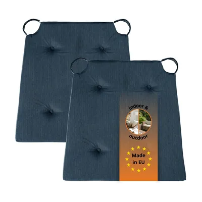 Productafbeelding van Set van 2 stoelkussens 42 x 40 cm, voor binnen en buiten, 100% katoen, donkerblauw, sleepling
