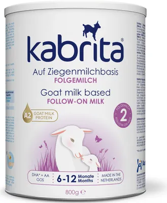 Produktbild von Kabrita | Ziegenmilch Folgemilch 6-12 Monate | Hochwertige Babynahrung - Baby Milch, nahrhaft* und sanft zum Babybauch | Inhalt: 800g Babynahrung-Milchpulver