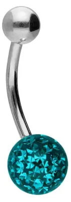 Produktbild von Bauchnabelpiercing Chirurgenstahl Bananabell EPOXY- + CHIRURGENSTAHL-KUGEL Farbe: Silber + Kristall: Zirkonblau Stablänge: 12mm