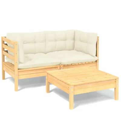 Produktbild von vidaXL 3-tlg. Garten-Lounge-Set mit Creme Kissen Kiefernholz