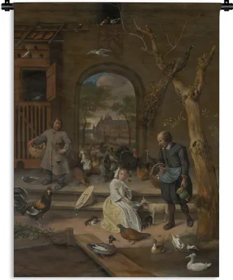 Produktbild von MuchoWow® Wandteppich Wandbehang Der Geflügelhof - Jan Steen 90x120 cm Tapisserie Dekoration Wandtuch - Wanddeko