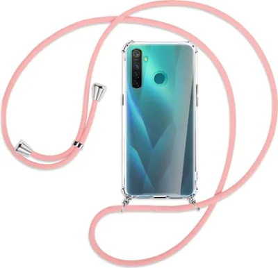 Produktbild von Handykette Backcover-Schutzhülle mit Band (Metall silberfarben) für Realme 5 Pro - rosa