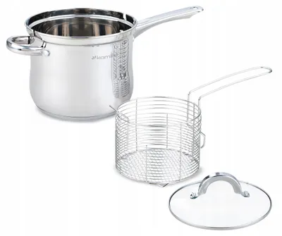Obrázek produktu pro Fritéza o objemu 3,5 l z nerezové oceli s košíkem a skleněným víkem – vhodná pro indukci, plyn, sklokeramiku a elektrické sporáky – fritéza na hranolky, lze mýt v myčce