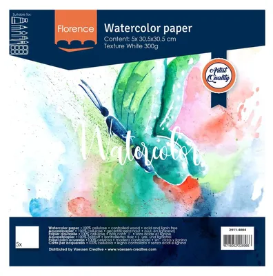Image de Florence | Papier aquarelle texturé 30,5 x 30,5 cm, 300 g, blanc, 5 feuilles