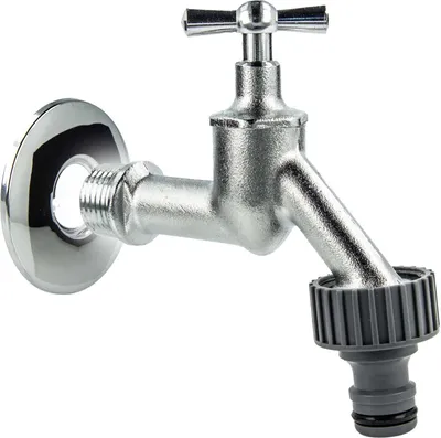 Produktbild von tecuro Auslaufventil 1/2 Zoll, Knebeloberteil, Steckkupplung, Wandrosette - Messing mattverchromt
