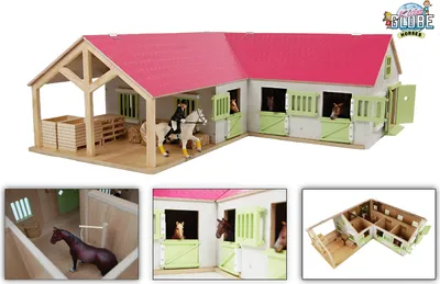Immagine prodotto di Kids Globe Pferdehof / Reiterhof 1:24, pink, Bauernhof Holz, Maße 68x77x27 cm