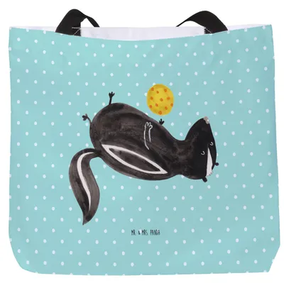 Produktbild von Mr. & Mrs. Panda Tote Bag Stinktier Ball - Türkis Pastell - Geschenk, Unitasche, Stinker, Raubtier, Schultasche, Reisetasche, Weisheit, Tasche, Tragetasche, Skunk