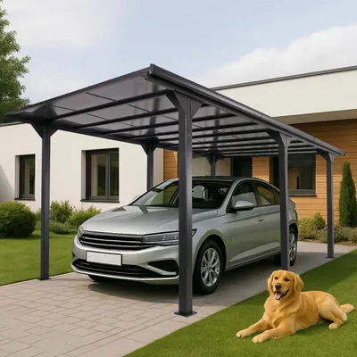 Produktbild von Alu-Carport MCW-O23, Autoüberdachung Garage Unterstand, 10cm-Gestell Polycarbonat-Dach Regenrinne, 3x6m  anthrazit