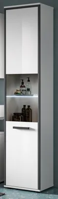 Produktbild von Badezimmer Hochschrank "Telly" in weiß Hochglanz und grau Badschrank 40 x 188 cm