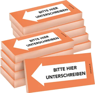 Image de Notes autocollantes PRICARO "Bitte hier unterschreiben", gauche orange, 100 feuilles, 10 pièces
