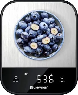 Imagen del producto de Báscula de cocina, digital, para pesar en gramos, ideal para hornear y cocinar, tamaño pequeño, 7 funciones, pantalla LED, función tara, acero inoxidable, color negro