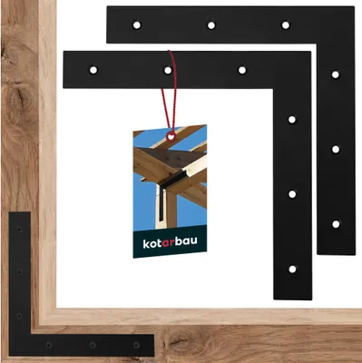 Zdjęcie produktu dla KOTARBAU® Zestaw 2 katowników plaskich 200x200x31 mm Lacznik plaski czarny w ksztalcie litery L ze stali malowanej proszkowo Lacznik narozny do drewna Katownik do duzych obciazen Lacznik katowy Plytka katowa Katownik montazowy Katownik meblowy
