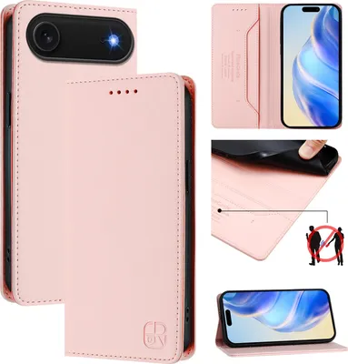 Produktbild von Lederhülle für iPhone Air Hülle Flip Brieftasche Kartenfächern Ständer Schutzhülle Pink
