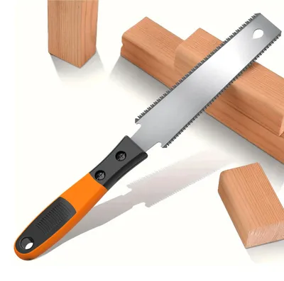 Imagen del producto de Sierra japonesa de madera, pequeña, de doble filo y para cortes finos, de 240 mm, con mango antideslizante, ideal para trabajos en madera