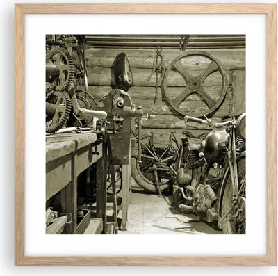 Produktbild von Gerahmtes Poster - Rahmen in heller Eiche - Werkstatt Motor - 40x40 cm - Wand Bild - Wanddeko - Wandbilder - Kunstposter - Wandposter - Bilderrahmen - Bilder - Kunstdruck - Wandbild - P2NAC40x40-3519