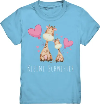 Produktbild von Kleine Schwester T-Shirt Giraffe Kleine Schwester Geschenk – Sky Blue / 110/116 (5-6)