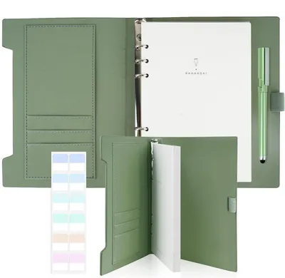 Zdjęcie produktu dla Notesbook A5, zielony, z możliwością uzupełniania kartek, wykonany z poliuretanu, zawiera 160 stron oraz uchwyt na długopis