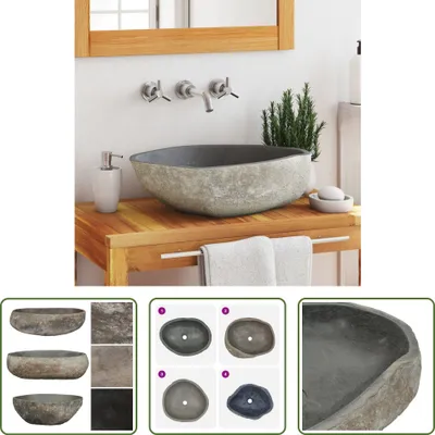 Produktbild von The Living Store Waschbecken Flussstein Oval (45-53)x(34-41) cm