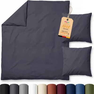 Produktbild von EllaTex Renforcé Bettwäsche 200x200 + 2x 80x80 cm Baumwolle – 3 teiliges Bettwäsche Set, Farbe: Anthrazit Grau