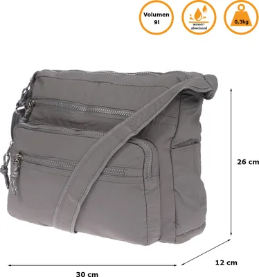 Produktbild von Große Damen Tasche Schultertasche Umhängetasche Henkeltasche Nylon Optik Bag Grau